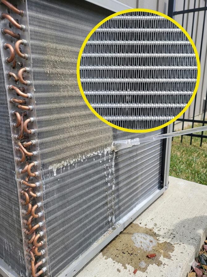 Signs of corrosion on aluminium fins of an outdoor heat pump coil Halifax NS